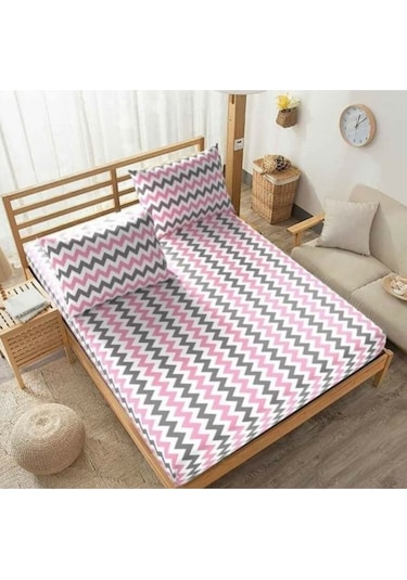 Üntaş Life 120 Tek Kişilik Lastikli Çarşaf 1 Adet Yastık Kılıfı 120x200 Pembe Gri Ecpembezizag21