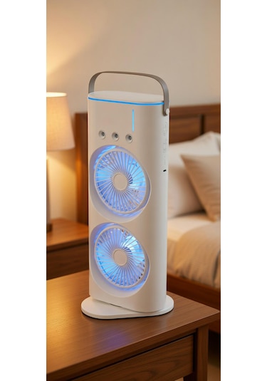 Çift Fanlı 1800 Mah Bataryalı 6000 Rpm 3 Kademeli Masaüstü Taşınabilir Sprey Fan Vantilatör Pervane