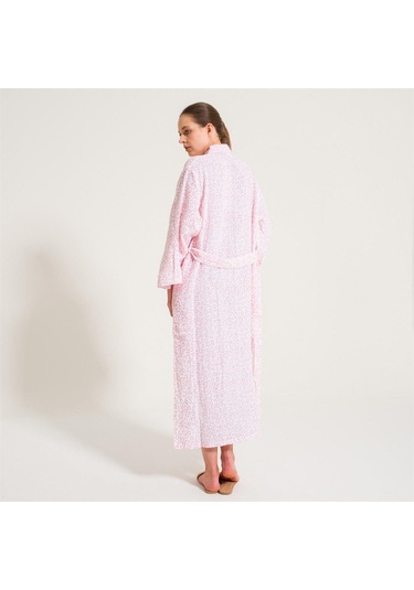 Leopar Desen Müslin Kadın Sabahlık-Açık Pembe