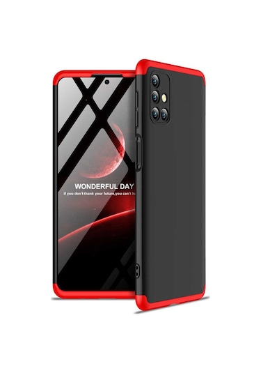 Kilifone - Samsung Uyumlu Galaxy M31s - Kılıf 3 Parçalı Parmak İzi Yapmayan Sert Ays Kapak - Siyah-kırmızı