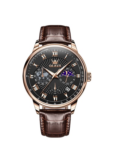 Olevs 2893 Erkekler Çok Fonksiyonlu İş Kuvars Saati Kahverengi + Siyah