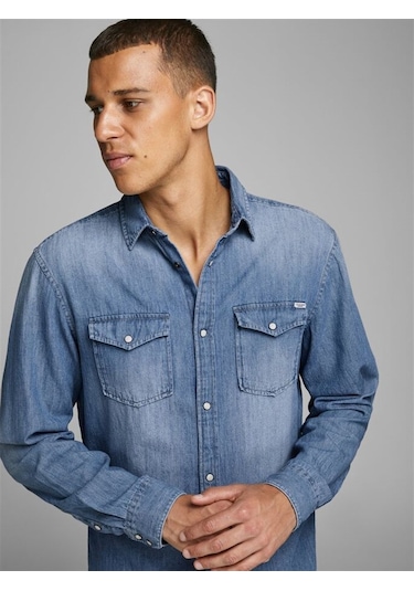 Jack&jones Jjesheridan L/s Noos Erkek Gömlek-12138115-medium Blue Denim Mavi