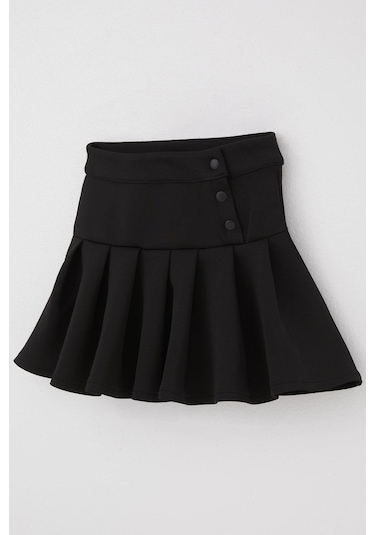 Breeze Kız Çocuk Mini Etek Pileli Çıtçıt Detaylı 7-12 Yaş, Siyah