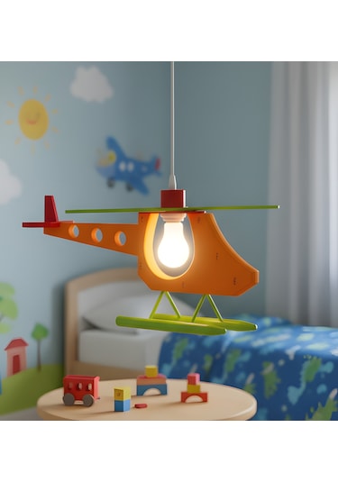 Çocuk Odası Helikopter Sarkıt Avize Renkli Tasarım / E27 Duy - Sarı Renk