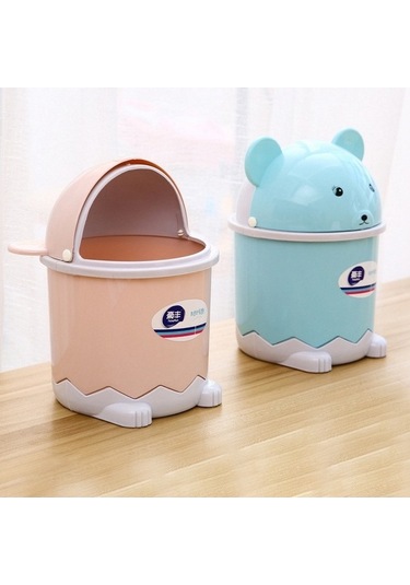 Prestigegoods Pembe Döner Kapaklı Mini Çöp Kutusu, Sevimli Masaüstü Kağıt Sepeti, Plastik, 12,5x14x20,7cm/