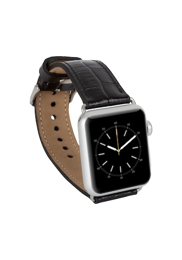 Apple Watch Uyumlu Deri Kordon 42-44-45mm Kroko Siyah Diğer