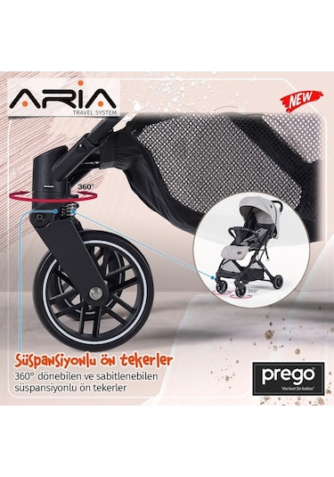 Prego Aria Tek Elle Katlanır Kabin Boy Travel Sistem Bebek Arabası