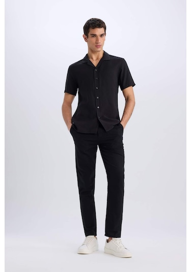 DeFacto %100 Pamuk Keten Görünümlü Pantolon Beli Lastikli Slim Fit Dar Kesim Cepli Düz Paça D2671AX25SMBK81 DeFacto %100 Pamuk Keten Görünümlü Pantolon Beli Lastikli Slim Fit Dar Kesim Cepli Düz Paça D2671AX25SMBK81