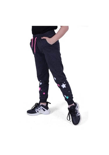 Fyk Kids Baskılı, Kalp Desen Detaylı Kız Çocuk Eşofman Altı Antrasit