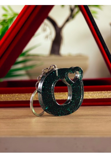 Harfli Anahtarlık Epoksi Kişiye Özel Yapım El Yapımı Harf Anahtarlık Kalp Model Özel Tasarım Hediyelik Ürün Kalp Desenli Simli Anahtarlık Beyaz - Yeşil