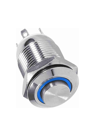 Springsun 12mm 3v Mavi Led Halka Işıklı, Ip65 Su Geçirmez, Bakır Kaplama Nikel Momentary Otomatik Sıfırlama Basma Anahtarı 4pin