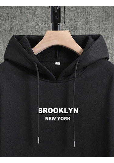 Kapüşonlu Oversize Sweatshirt Siyah Brooklyn Newyork Siyah