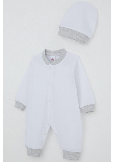 Breeze Erkek Bebek Tulum Nokta Desenli 0-6 Ay, Beyaz Beyaz