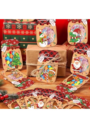 Geeksen 48 Adet Noel Temalı Şeker Sarma Kartı Seti - 8 Farklı Desenli Noel Baba, Geyik, Kar Tanrısı - Transparent Poşet Ve Çift Taraflı Bantlı - Noel Partileri, Hediyeler İçin