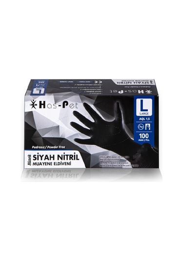Has-Pet Pudrasız Siyah Nitril Muayene Eldiveni 100'lü