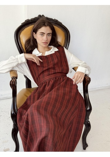 Retrobird Mandy Uzun Midi Boy Jile Elbise Kadın Kiremit-13651 Kiremit