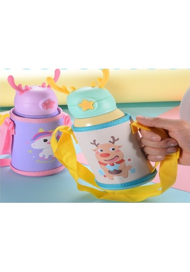 Skycity Çocuklar İçin Akıllı Paslanmaz Çelik Suluk, Kargo Koluyla Dışarıda Kullanım, 500ml Sarı, Öğrencilere Ve Hediyelere Uygun Sarı