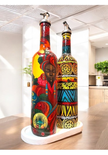 Asya Kabile Kültürlerinden İlham Alan Etnik Motiflerle El Yapımı Yağdanlık, Sosluk, Sirkelik Seti-mu Turuncu