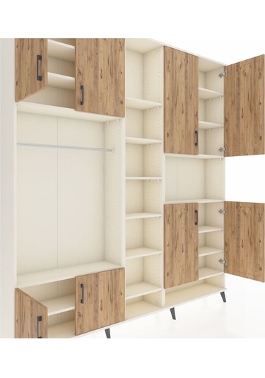 Arges Dolap 18 Raflı 8 Kapaklı Tek Askılı 220x30x243 Aytaşı-çam/aytaşı Atlas Çam/aytası