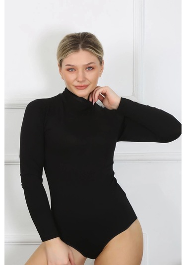 Giyim Bayan Uzun Kol Boğazlı Çıtçıtlı Body Siyah Siyah