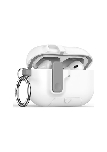 Apple Airpods Pro 3. Nesil İle Uyumlu Kılıf Standlı Kilitli Tpu Premium Matte Trip Case Beyaz