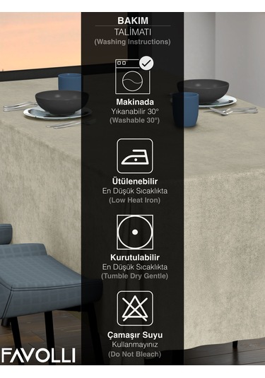 Kadife Dokulu Keten Renk Masa Örtüsü Kum Bejı
