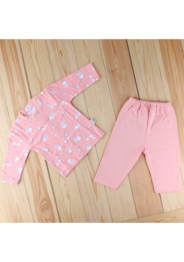 Sebi Bebe Ayılı Kız Baskılı Bebek Pijama Takımı 2329 Somon