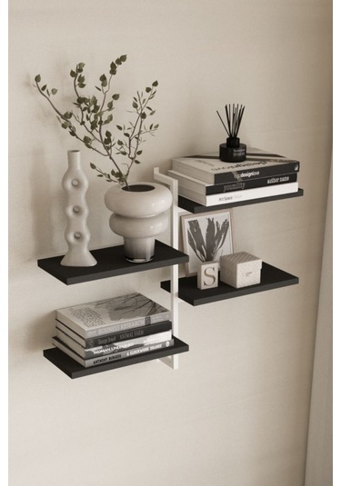 Aju 4 Katlı Duvar Rafı Metal Çerçeveli Dekoratif Kitaplık Ve Raf Ünitesi Modern Minimalist Tasarım Beyaz