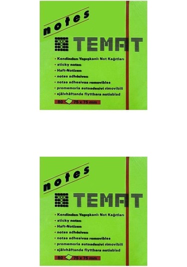 Temat 75 X 75 Mm Fosforlu Yeşil Postit - Yapışkanlı Kağıt 2'Li