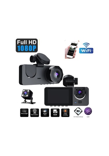 Lemestar Araç İçi 3 Kamera Ön+iç+arka Dvr, 1080p Full Hd, Gece Görüşü, Wıfı Desteği, Sürekli Kayıt, Park Koruma Sistemi