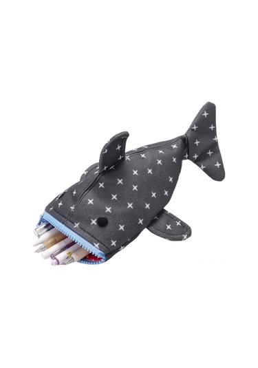 Mufunye Mavi Köpekbalığı Desenli Geniş Hacimli Kalem Kutusu - Öğrenci Ve Ofis İçin Evrensel Uyumlu Stüdyo Dolabı Mavi