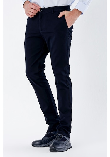 Koyu Lacivert Armürlü %100 Pamuk Yan Cepli Slim Fit Dar Kesim Casual Pantolon 1003235117-koyu Lacivert Koyu Lacivert