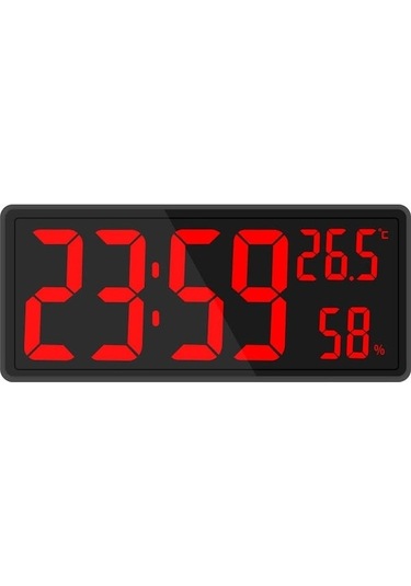 Led Ekranlı Dijital Duvar Saati - İç Mekan Sıcaklık Gösterici Kırmızı Kırmızı