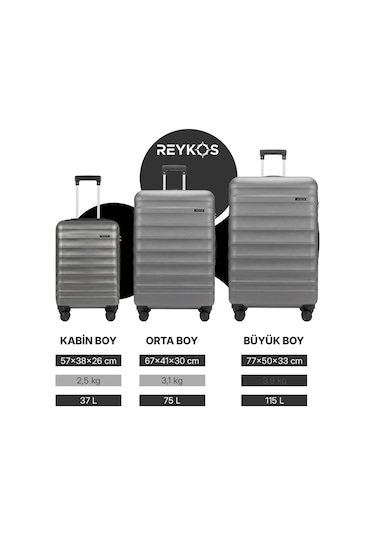 Reykos Rey-way Gri Unisex 3 Lü Valiz Seti Büyük-orta-kabin