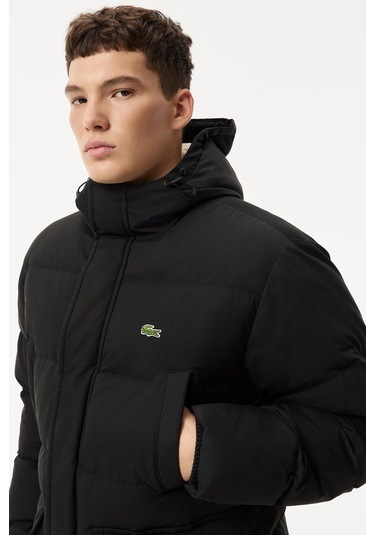 Lacoste Down Fill Mens Jacket Sabit Kapüşonlu Kaz Tüyü Erkek Mont Siyah