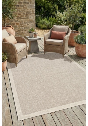 Çerçeveli Bohem Dokunuşlu Doğal Tonlarda Modern Sisal Bej - Krem Renk Halı Krem