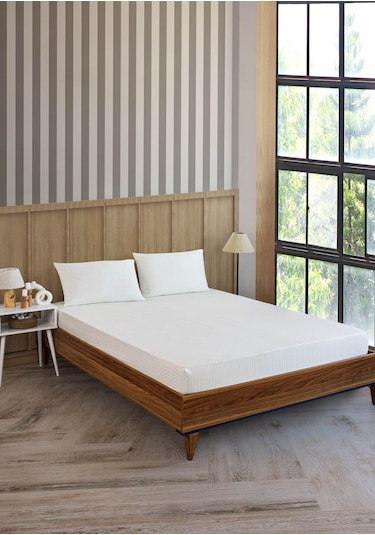 Pamuklu Çizgili Saten Tek Kişilik Lastikli Çarşaf Seti 100x200cm3