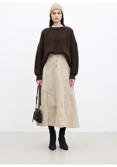 Desenli Örgü Triko Kazak Acı Kahve Acı Kahverengi