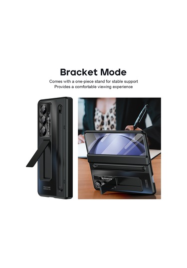 Samsung Galaxy Uyumlu Z Fold7 5g Kılıf Destekli Menteşeli Pc Telefon Kılıfı Temperli Cam Filmi Ve Kalem - Siyah Siyah