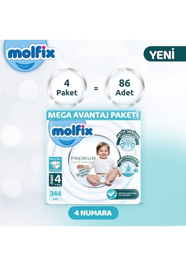 Molfix Premium Mega Avantaj Paketi 4 Beden 344 Aadet 4 Numara 4'lü
