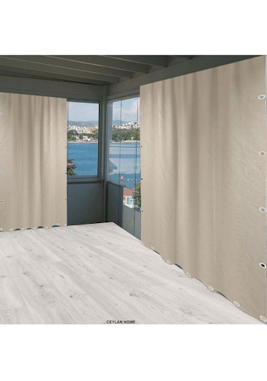 Ceylan Home Balkon Perdesi Brandası Kuş Gözü Seçenekli Düz Krem Krem