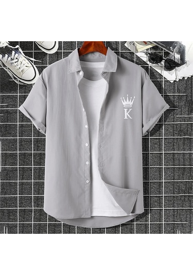 Snapbuy 2025 Erkek 3d Havai Gömlek - Basit Çizgili, Gevşek Nefes, Yazlık Kısa Kollupembe Pembe