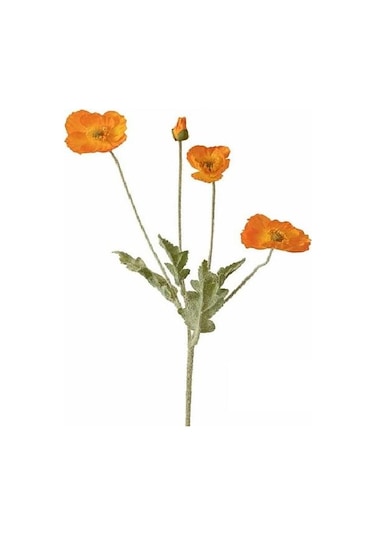 Yapay Çiçek Gelincik Çiçeği Turuncu Renk 3 Çiçek 1 Tomurcuk 59cm
