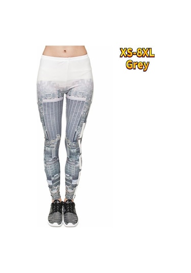 Gri Bayan Açık Mor Tüy Baskılar Streç Yoga Tayt Spor Koşu Spor Salonu Spor Aktif Pantolon Gri