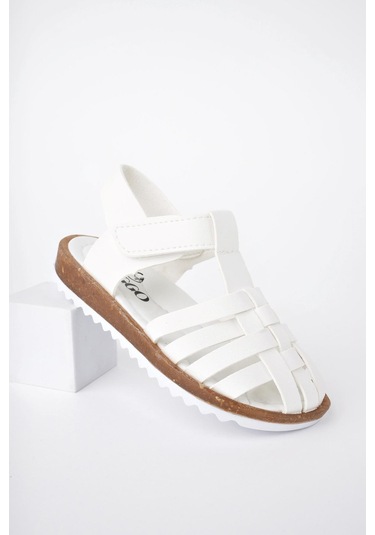 Muggo Rapunzel Garantili Günlük Ortopedik Hafif Taban Cırtlı Kız Çocuk Sandalet Beyaz