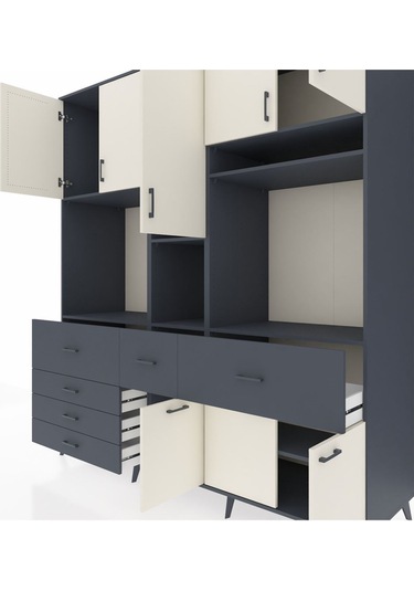 Kronos Dolap 10 Raflı 6 Çekmeceli 8 Kapaklı 220x59x243 Antrasit-aytaşı/antrasit Aytası/antrasıt