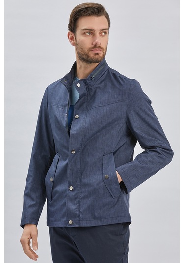 Koyu Lacivert Dik Yaka Yarım Astar Comfort Fit Rahat Kesim Casual Mont 1007240150-Koyu Lacivert