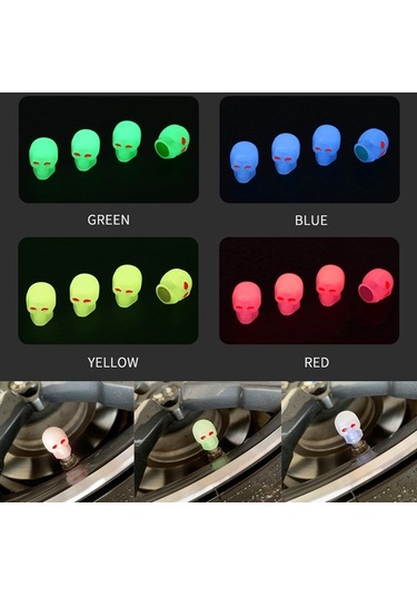 1 Takım Araba Lastiği Aydınlık Motosiklet Kafatası Vana Çekirdek Kapağı Yeşil