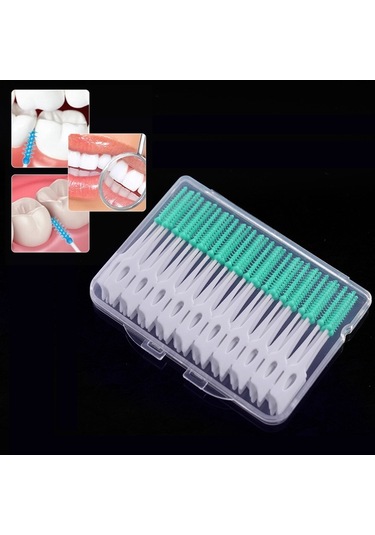Sones 40 Adet / Kutu Silikon Diş Arası Fırçalama Ağız Temizleme Boşluk Fırçası Yeşil