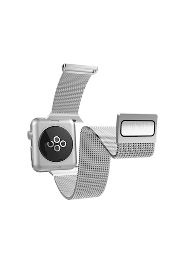 Watch 42mm Uyumlu Metal Hasır Kordon Raptic Mesh Band Serisi Gümüş